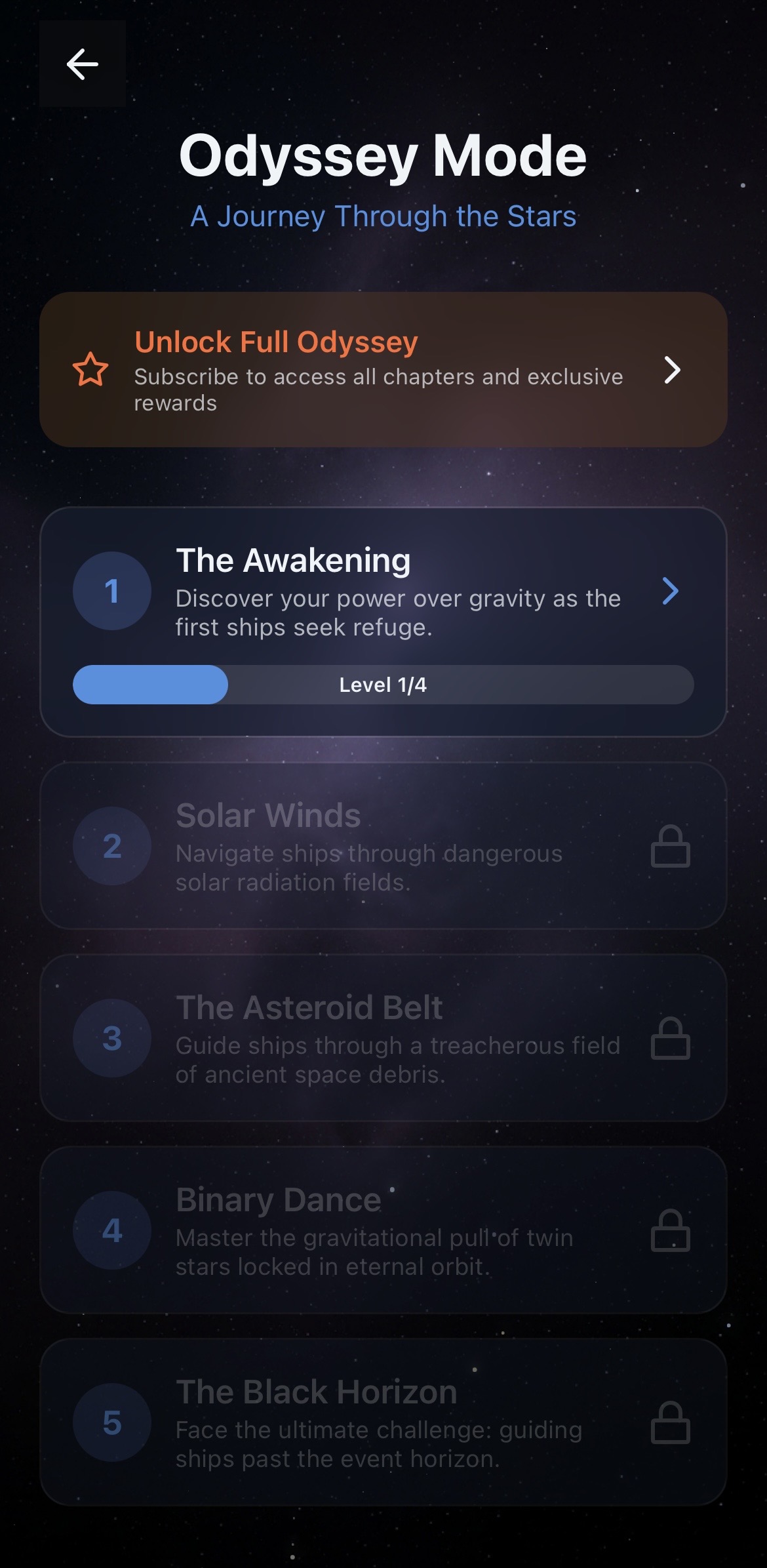 Odyssey Mode chapter selection screen